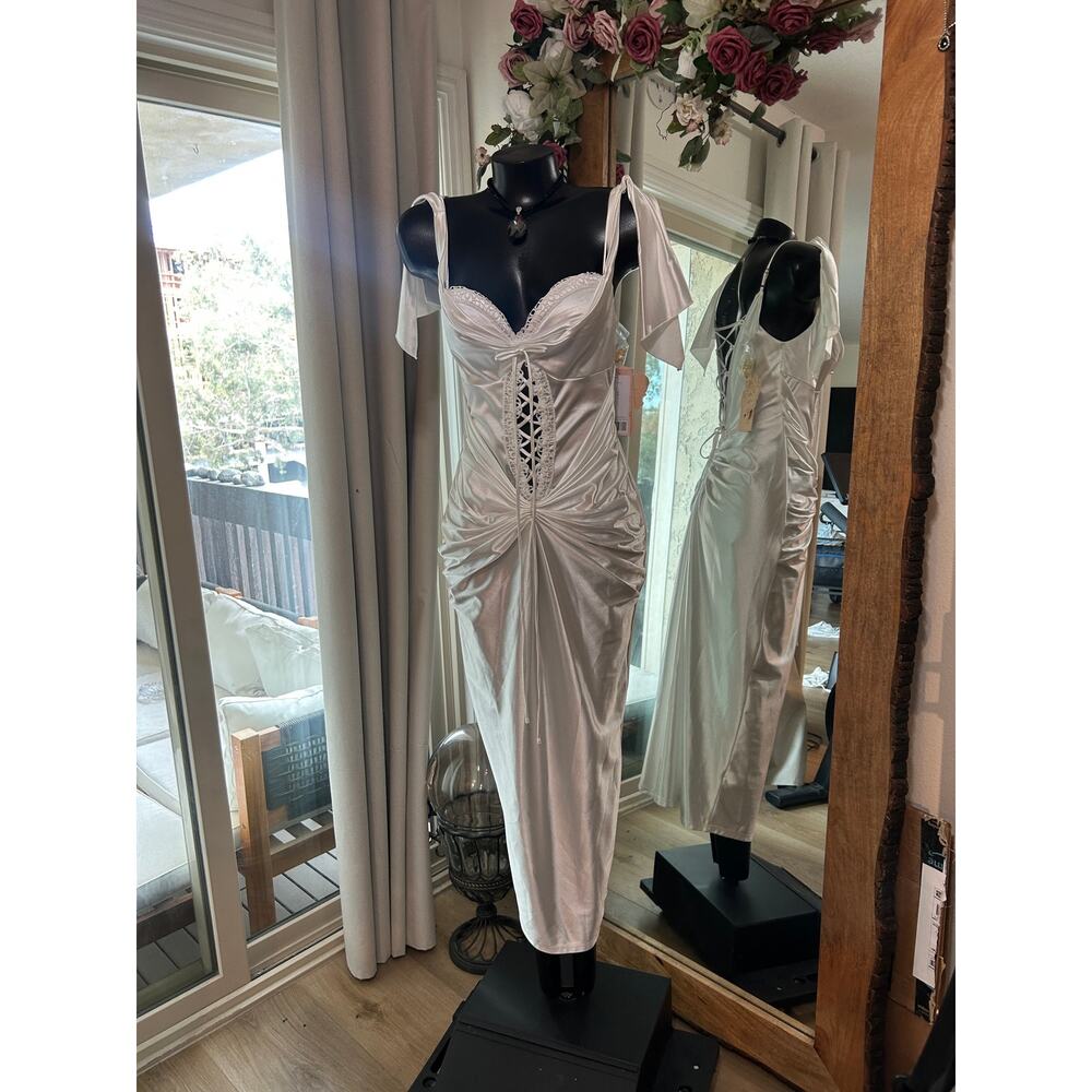 NWT LaceMade St. Phoenix Corset Dress White Satin Sz L fits M! With Birdies) - Picture 3 of 8